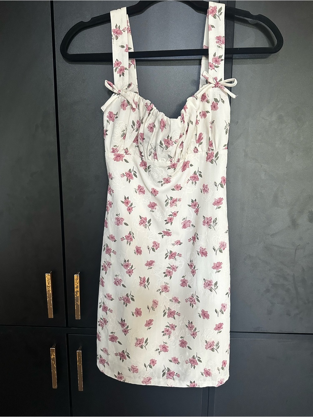 Princess Polly White Floral Lace-Trim Dress Pink Rose Print NWT